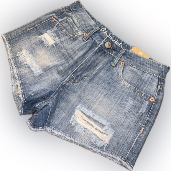 Aeropostale High Rise Shorty Blue Jean Denim Shorts Distressed Cut-Off NWT 0 - Picture 4 of 11